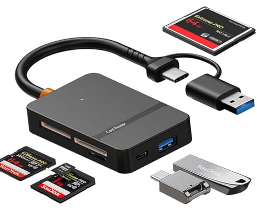 USB C USB 3.0 Dual Interface Multi Card Reader, OTG Adapter, with 4 Card Slots, USB C/A Ports, 5Gbps, 2TB Capacity, Suitable for SD MS CF TF Cards, Compatible with iPhone/iPad/MacBook/Samsung