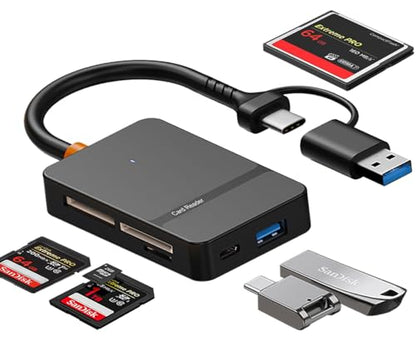 USB C USB 3.0 Dual Interface Multi Card Reader, OTG Adapter, with 4 Card Slots, USB C/A Ports, 5Gbps, 2TB Capacity, Suitable for SD MS CF TF Cards, Compatible with iPhone/iPad/MacBook/Samsung