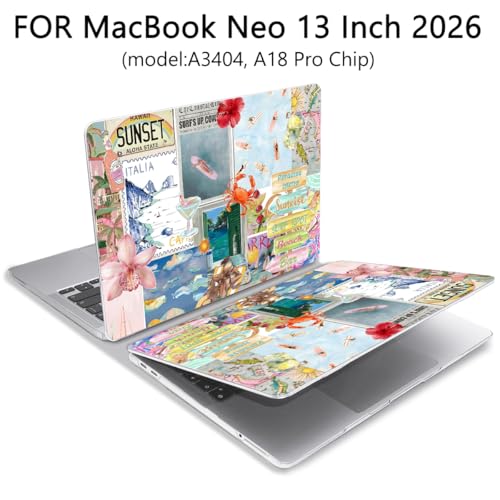 for MacBook Neo Case 13 inch 2026 A18 Pro (A3404), Anti-Scratch Protective Pattern Hard Shell Case, Trendy Laptop Cover with Keyboard Cover+Screen Film+Trackpad Film,Pastel Ocean Breeze - color: Pastel Ocean Breeze