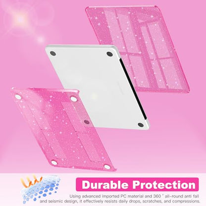 CISSOOK for MacBook Neo 13 inch Case Glitter Rose Pink 2026 Model A3404 | 5in1 Set Hard Shell Case, A18 Pro Chip, Keyboard Cover, Screen Protector, Scratch Resistant, Ultra-Thin, for Office & Travel - color: Glitter Rose Pink