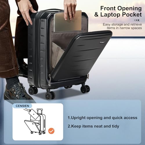 CENSIEN Expandable Luggage Sets, 20 Inch Carry On Luggage 28 Inch Suitcases | 20in Front Open Laptop Pocket Luggage,28in Top Open Trunk Suitcase,Lightweight ABS+PC Hardshell,YKK Zipper,Travel Bags,Black - color: Black, size: 20/28 Inch EXT