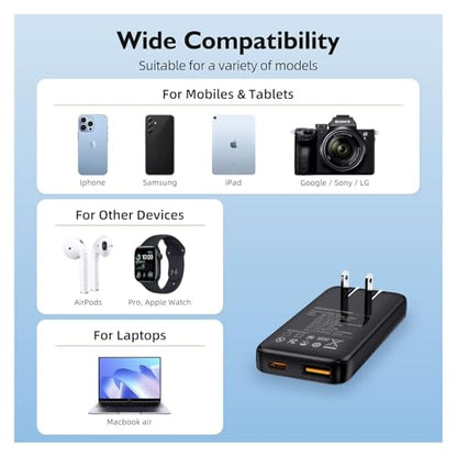 Flat 45W USB C Charger, Slim Wall Charger, Super Fast Charger with PPS, Folding Fast Charger with Dual Ports for Traveling, 45W PD Fast Charging for Laptops, Tablets, Phones - style: Black without cable
