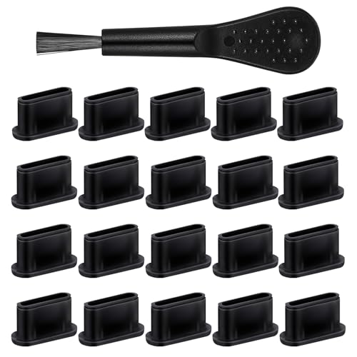 20 PCS USB C Dust Plug, Black Silicone Anti Dust Plug Type C Port Protection Cap USB C Dust Cover Charging Port Protectors with Plastic Cleaning Brush for Most Type C Mobile Phone Tablet Accessories