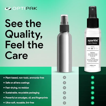 Sparkle Anti-Reflective Lens Cleaner Spray with Microfiber Cloth for Eyeglasses, Sunglasses, Lenses, Screens, Tablets & Binoculars - Ammonia Free And Streak Free (Black/8oz 1Pk)