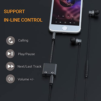 Cubilux 3.5mm to Double Audio Jack Headphone Sharing Splitter Compatible with MacBook iPad iPod, Smartphone, Computer, Laptop, Tablet, MP3, 2-Way 3.5 mm Earphone Ports Adapter, Dual Headsets Connector - color: Black