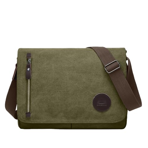 ZHIERNA Canvas Satchel Messenger Bag for Men Women, Vintage Shoulder Crossbody 13.3" Laptop Bag for Work Travel - color: Army Green