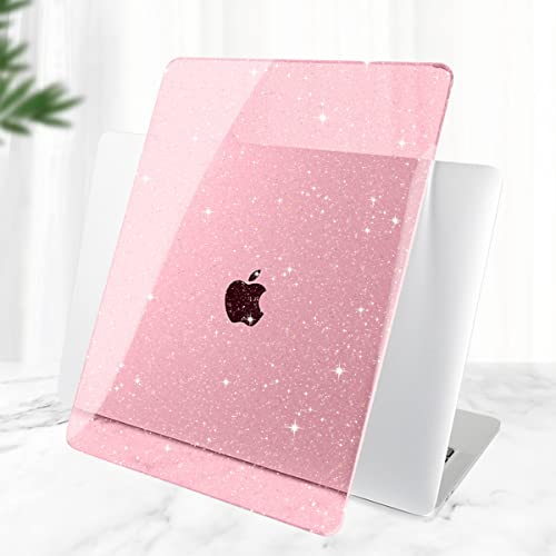 DONGKE for MacBook Air 13 inch Case 2021-2018 Release A2337 M1 A2179 A1932, Bling Plastic Hard Shell Case & Keyboard Cover Only Compatible with MacBook Air 13 inch Retina Fits Touch ID, Sparkly Pink | 2021-2018 Release - color: Sparkly Pink