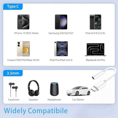 5 Pack Usbc to 3.5mm Jack Audio Adapter,The Headphone Adapter to USB C Compatible with iPhone 17/16/15 Series,Samsung Galaxy S25,S24,S23 Ultra,Note 20,iPad Pro,MacBook,Pixel XL and More - size: 5 Pack usb c to 3.5mm audio adapter