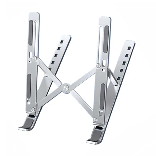 Aluminum Laptop Stand, 6-Height Adjustable Portable Foldable Laptop Holder - Hollow Out Cooling Elevated Desk Stand with Anti-Slip Silicone, Compatible with Notebooks, Tablets