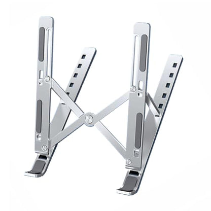 Aluminum Laptop Stand, 6-Height Adjustable Portable Foldable Laptop Holder - Hollow Out Cooling Elevated Desk Stand with Anti-Slip Silicone, Compatible with Notebooks, Tablets