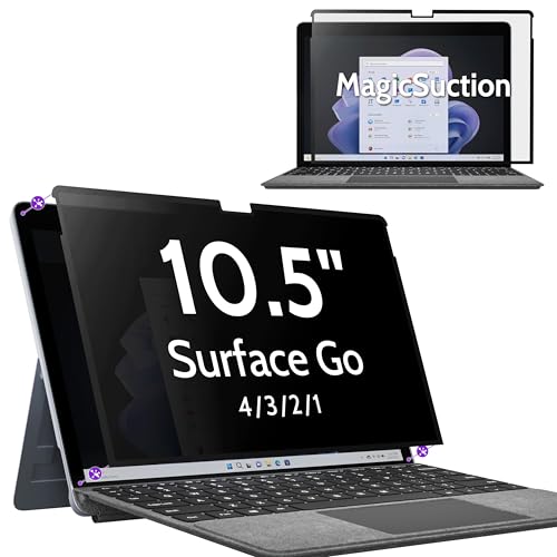 Peslv Privacy Screen for 10.5 Inch Surface Go 4/3/2/1, MagicSuction™ Removable Anti Spy Black Protector, Glare Blue Light Filter for Microsoft Laptop Computer Monitor - size: Surface Go 10.5" 4/3/2/1