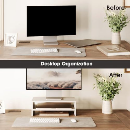 FITUEYES Monitor Stand - 2 Tier Computer Monitor Riser Shelf, Wood Desktop Stand for Laptop Computer Screen, Desk Organization, Office Supplies | For Laptop PC Screen Computer Printer TV, 2 Tiers, Non-slip Pads, Multi-functional, Multi-storage, Desk Shelf