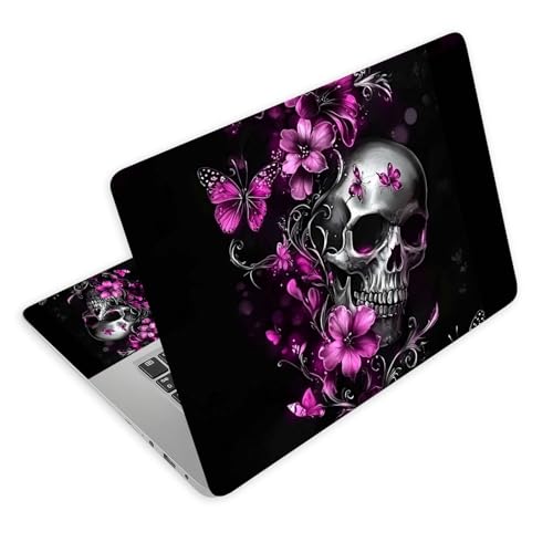 Universal Laptop Skin Decal, 3-Piece Vinyl Protector for 12 13 14 15.6" Notebook, Waterproof Anti-Scratch, Easy Trim & Bubble-Free Finish, Skull Purple Flowers - color: Skull Purple Flowers