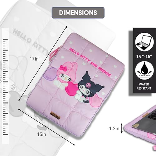 Sonix x Sanrio | Puffy Laptop Sleeve | 15-16 Inch, Quilted Pillow Puffer Laptop Carrying Case, Computer Sleeve | Kuromi & My Melody | Emokyun - color: Emokyun