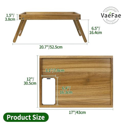 VaeFae Acacia Bed Table Tray, Wooden Breakfast Tray with Folding Legs, Bed Tray for Eating and Laptop, Eating Trays for Bedroom - size: Medium