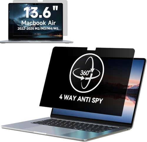 IPROKKO 360° Privacy Screen Macbook Air 13.6/13 Inch (2022-2026, M2, M3, M4, M5),Matte Anti Glare Blue Light 13.6in Mac Scratch Resistant Laptop Screen Protector Filter - size: 13.6 inches