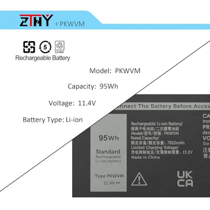ZTHY 95Wh PKWVM Battery Replacement for Dell Precision 7550 7560 7750 7760 | P44E P93F P44E001 P44E002 P93F001 P93F002 C903V 17C06 0CR72X 0447VR 068N03 453-BBCQ Laptop Battery 11.4V 6-Cell