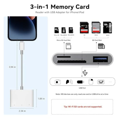 USB C SD Card Reader, 3-in-1 Type C to USB Micro SD/SDHC Adapter with OTG High-Speed Data Transfer for iPhone 15,Samsung Galaxy, MacBook, iPad Pro, Android Laptops, Cameras