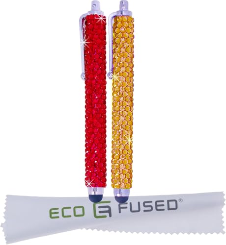 Eco-Fused Universal Bling Stylus Pens - 2 Long Gem Covered Stylus Pens Compatible with All Capacitive Touchscreen Devices/Microfiber Cleaning Cloth (Red+Yellow) - color: Red+Yellow