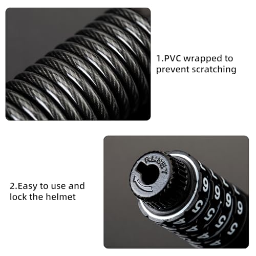ROCKBROS Helmet Lock, Retractable 4 Digit Cable Lock for Bikes | Retractable cable design; 4 digit combination lock; Secures helmets, bikes, strollers and luggage - style: Straight+Bend