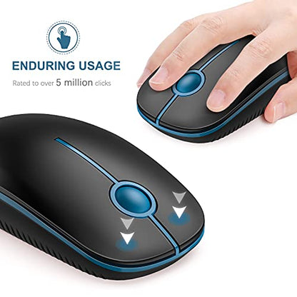 VssoPlor Wireless Mouse, 2.4G Computer Laptop Mouse, Black Sapphire Blue | Slim Portable Mouse, Plug & Play USB Nano Receiver, Quiet Silent Optical Mice for Notebook, PC, Laptop, Computer - color: Black and Sapphire Blue