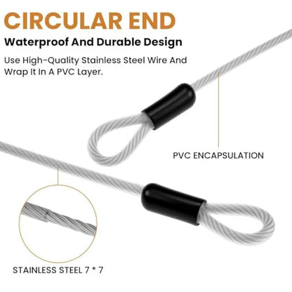 10FT 5mm Stainless Steel Security Cable Lock, Steel Coated Braided Double Loop Flexible Wire Rope for Bicycles, Luggage, Gates & Outdoor Equipment (1 Pack) - size: 10FT 5mm