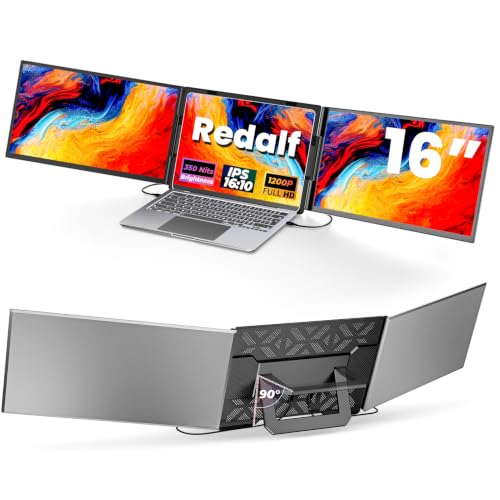16" Laptop Screen Extender, 1200P FHD Ultra-Slim Triple Portable Monitor | Plug & Play with HDMI/Type-C, for Laptop 13"-17.3", Travel Dual Monitor Compatible with Win/Mac/Android (No Driver Required) - color: Graphite Gray