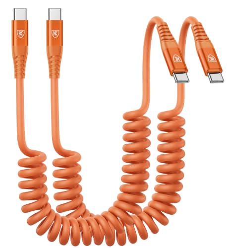 USB C to C Cable 6FT, 2Pack Coiled USB C Fast Charging Cable for CarPlay | iPhone USB-C Cable/Android Auto USB C Cord USB Type-C Cable for iPhone 17/16/15/Pro Max/Samsung Galaxy S26 and More-Orange - color: Orange, size: 6FT