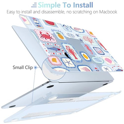 MEEgoodo Case for M5/M4/M3/M2 MacBook Air 13 inch Case 2026 2025 2024 2022, Fit Model A3449/A3240/A3113/A2681, Laptop Hard Shell Compatible with MacBook Air 13.6-inch, Marine Stamps Pattern - color: Marine Stamps Pattern