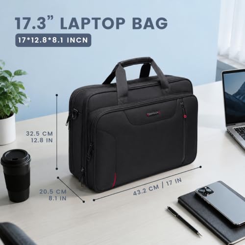 EMPSIGN Laptop Bag Briefcase for Men, 17.3 Inch Computer Case, Black-Red | Expandable Computer Bag, Water Repellent, Shoulder Messenger Bag, Detachable Strap, Work Business Travel Office - color: Black/Red