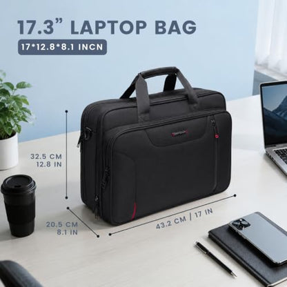 EMPSIGN Laptop Bag Briefcase for Men, 17.3 Inch Computer Case, Black-Red | Expandable Computer Bag, Water Repellent, Shoulder Messenger Bag, Detachable Strap, Work Business Travel Office - color: Black/Red