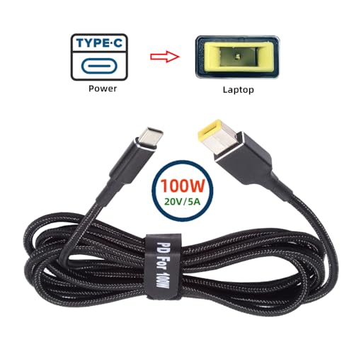 USB-C 100W 20V Input to Rectangular Jack PD Power 65W Output Charge Cable Support QC PD Type-C for Thinkpad X1 Legion Y7000P Laptop (1.8m) - style: Retangled Jack