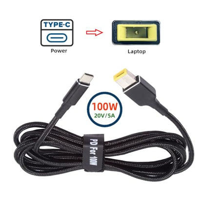 USB-C 100W 20V Input to Rectangular Jack PD Power 65W Output Charge Cable Support QC PD Type-C for Thinkpad X1 Legion Y7000P Laptop (1.8m) - style: Retangled Jack