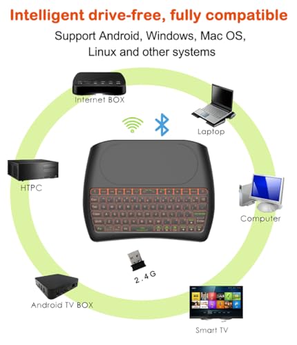 D8 Mini Bluetooth Keyboard, Rechargeable Wireless with Touchpad, Backlit Handheld Small Remote Keyboard, 2.4G WiFi/BT4.2 Dual Mode for PC, TV Box, iOS, Android, Window, Mac OS