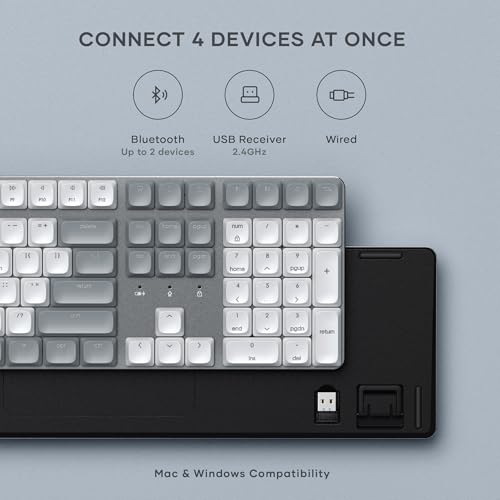 Satechi SM3 Mechanical Keyboard, White LED Backlit, Light Gray/White | 108 Keys Full Size, Wired and Bluetooth, for Mac and Windows - color: Light Gray/White, size: 108 Keys