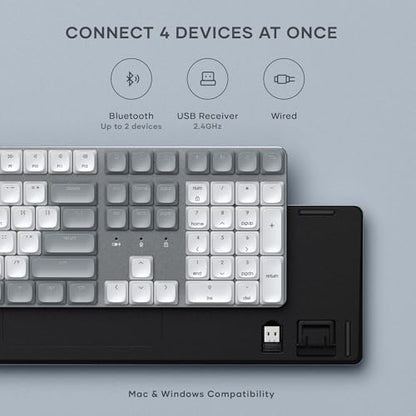 Satechi SM3 Mechanical Keyboard, White LED Backlit, Light Gray/White | 108 Keys Full Size, Wired and Bluetooth, for Mac and Windows - color: Light Gray/White, size: 108 Keys