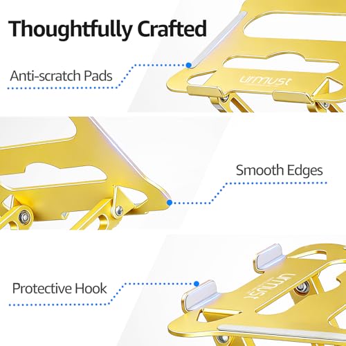 Adjustable Laptop Stand for Desk, 10-15.6“ Laptop Riser, Gold | Sturdy Aluminum Foldable Stand, Heat-Dissipation Design, Ergonomic Holder Fits MacBook/Dell/HP/Lenovo for Home/Office. - color: D-Gold
