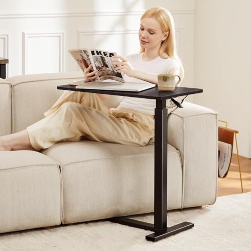 Overbed Bedside Table with Hidden Casters, Adjustable Pneumatic Mobile Laptop Computer Standing Desk, Rolling Laptop Table, Movable Overbed Table Hospital Home Use, Black - color: Black, style: Non-Tiltable