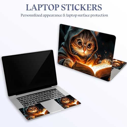 Universal Laptop Skin Sticker Decal,15.6 Inch Laptop Vinyl Cover for 13" 14" 15.6" Laptop,Scratch-Resistant Waterproof Protector Wrap,Reusable with Wrist Pads,Wizard Cat Spell Book - color: Wizard Cat Spell Book