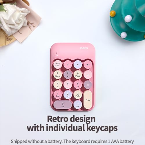 Sahara - Wireless Numeric Keypad, Retro Round Keycaps, Portable Number Pad with Ergonomic Design, USB Receiver, Compatible with Laptop/Desktop PC (Pink) - color: Pink