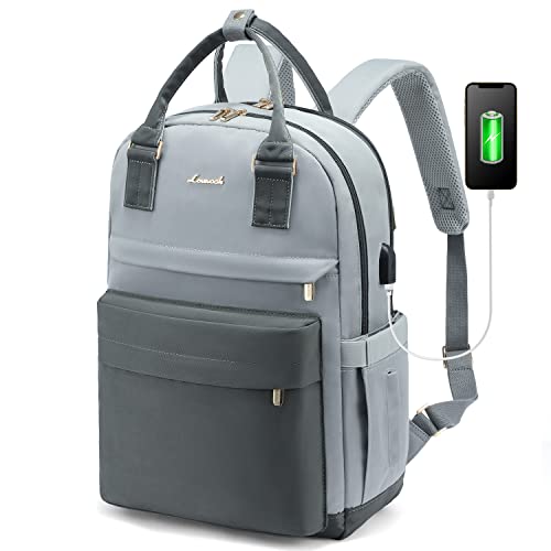 LOVEVOOK Laptop Backpack for Women 15.6 Inch Laptop Bag with USB Port, Fashion Waterproof Backpacks Teacher Nurse Stylish Travel Bags Vintage Daypacks Bookbag for College School Work - color: Dark Grey & Light Grey, size: 15.6 Inch