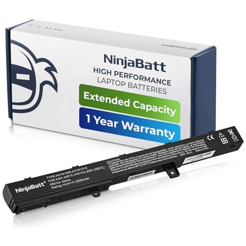 NinjaBatt Battery for Asus X551M X551 X551C A41N1308 A31N1319 X451 | Fits X551MA X551CA D550 X451C X451CA A31LJ91 A41 0B110-00250600 0B110-00250100 – 4 cells 2200mAh 14.4V 12-month warranty - size: ASUS X551