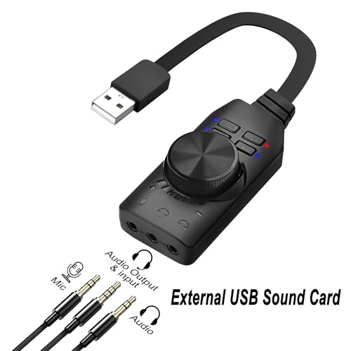 MEIRIYFA External USB Sound Card Virtual 7.1 Surround Sound USB 2.0 Sound Card Adapter for PC with Volume Control, USB to 3.5mm Jack Audio Adapter Cable Plug and Play