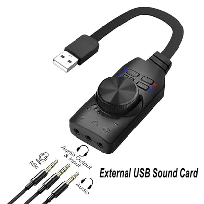 MEIRIYFA External USB Sound Card Virtual 7.1 Surround Sound USB 2.0 Sound Card Adapter for PC with Volume Control, USB to 3.5mm Jack Audio Adapter Cable Plug and Play