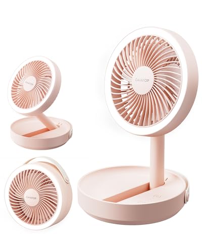 Gaiatop Foldable Desk Fan with Night Light, 6.8in Portable Travel Fan | 6000mAh Battery Powered Fan, USB Rechargeable, Bedroom Office Camping Travel & Cruise Essentials, Gifts for Women Teens, Pink - color: Pink