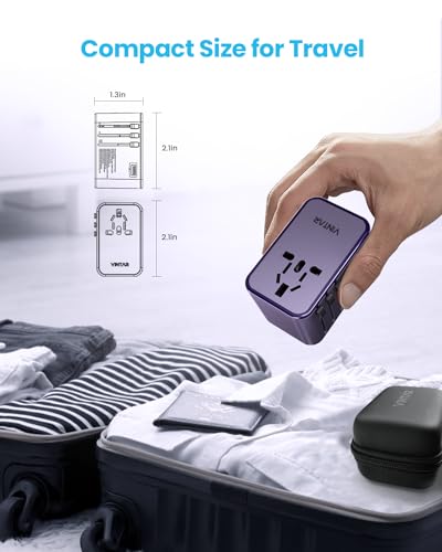Universal Travel Adapter, VINTAR 75W GaN International Power Adapter with 3 USB C PD and 2 USB A QC, All in One Travel Essentials for UK/EU/USA/AUS, Travel Adapter Worldwide for Laptops Phones, Purple - color: 75W Purple