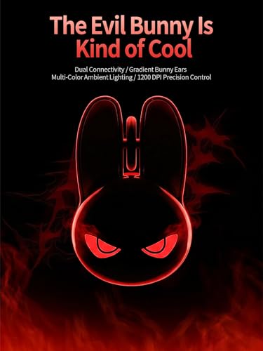 Wireless Gaming Mouse, RGB Light Eyes, Evil Bunny Design, 2.4G/BT | 2.4G Wireless & Bluetooth 5.0 Dual Mode, Silent Click 3 Button 1200 DPI, Rechargeable Cute Mouse for Laptop PC Mac, Black