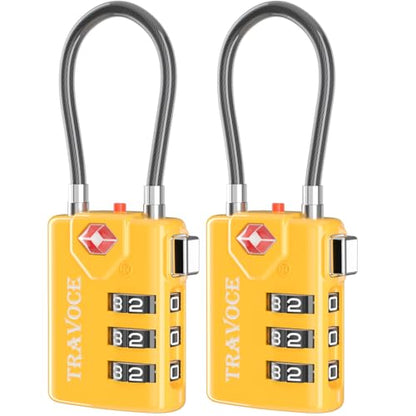 Search Alert TSA Approved Travel Combination Luggage Cable Locks for Suitcase, Gym Locker,Toolbox,Backpack 1,2,4,6 &10 pk (Yellow 2 Pack) - color: Yellow 2 Pack