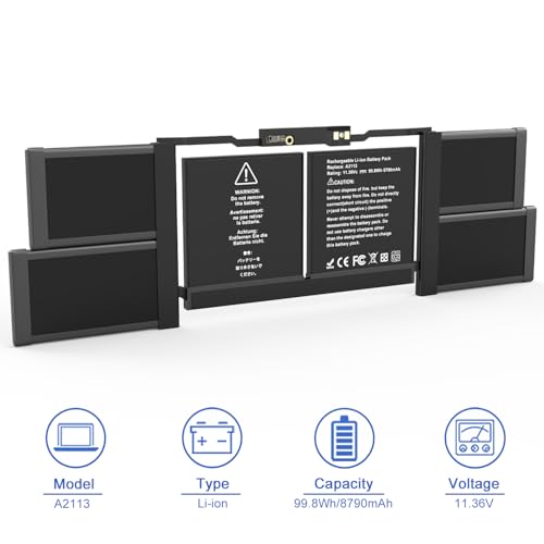 JOTACT A2113 A2141 99.8Wh Laptop Battery Compatible with MacBook Pro 16-inch A2141 Release 2019 2020 Year EMC 3347 MVVL2 MVVL2LL/A MVVK2 MVVK2LL/A MVVM2 MVVM2LL/A MVVJ2 MVVJ2LL/A 11.36V 8790mAh - size: 12.61*3.95*0.21 inch A2113