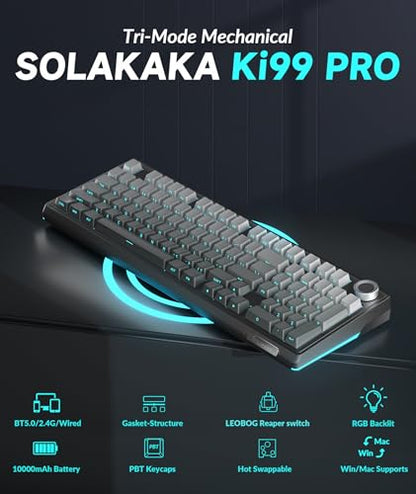 SOLAKAKA KI99 Pro 96% Wireless Mechanical Keyboard, RGB Gaming Keyboard, Hot-Swappable Pre-Lubed Switches, Gasket Structure Creamy Keyboards (Gradient-Black, Non-Silent Version) - color: Gradient-black, size: Non-Silent Version